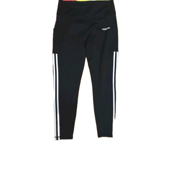 adidas Pants - Adidas Women's Climalite 3-Stripe Leggings Black High Waisted Pockets Size L EUC